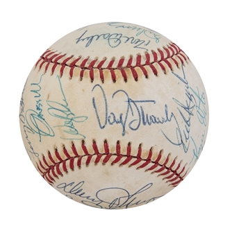 1986 World Champion New York Mets Team Signed 1986 World Series Logo Baseball With 21 Signatures Including Carter, Hernandez, Gooden & Knight (PSA/DNA) 